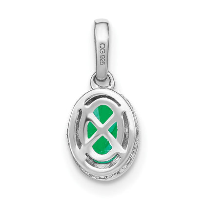 14k White Gold Oval Emerald and Real Diamond Pendant