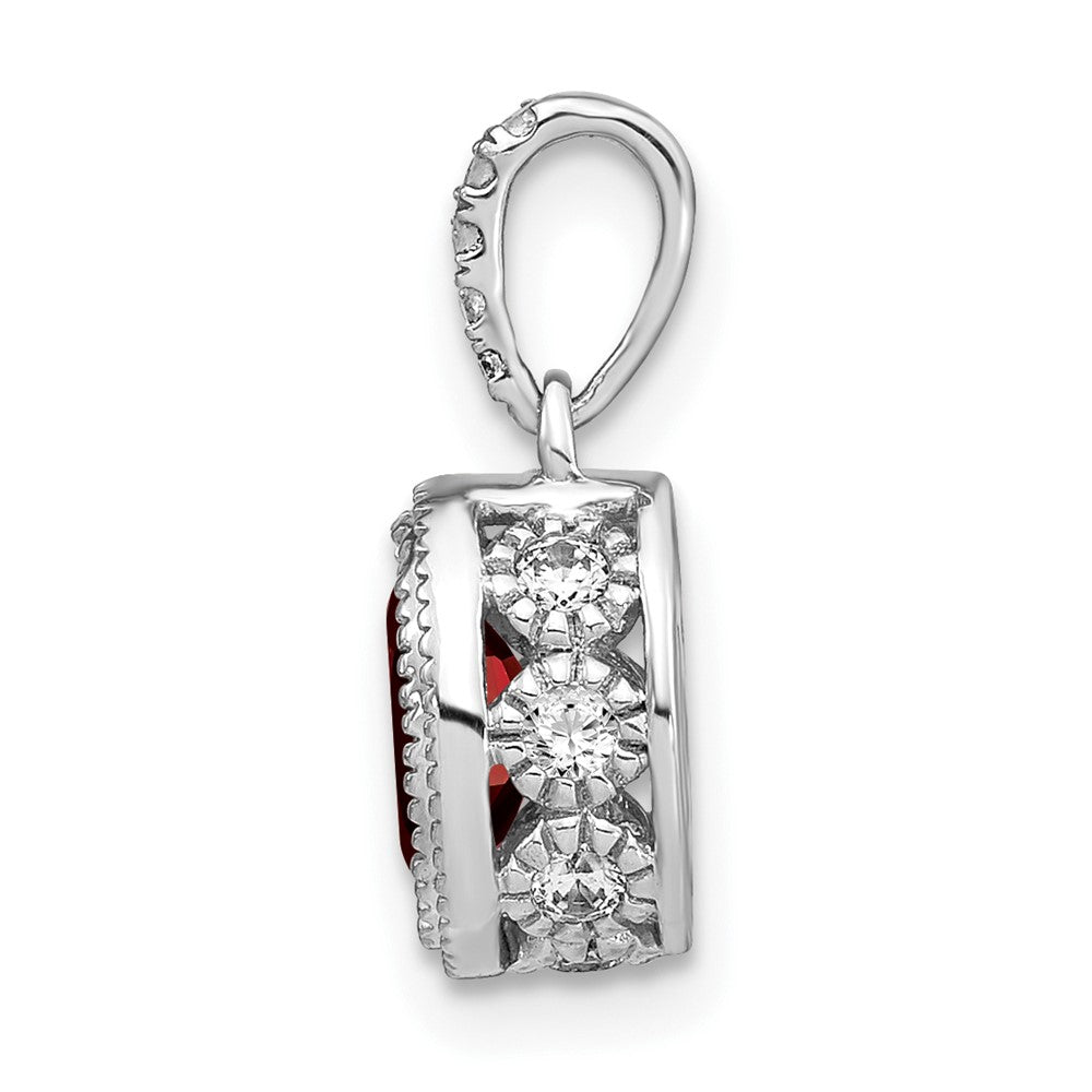 14k White Gold Oval Garnet and Real Diamond Pendant