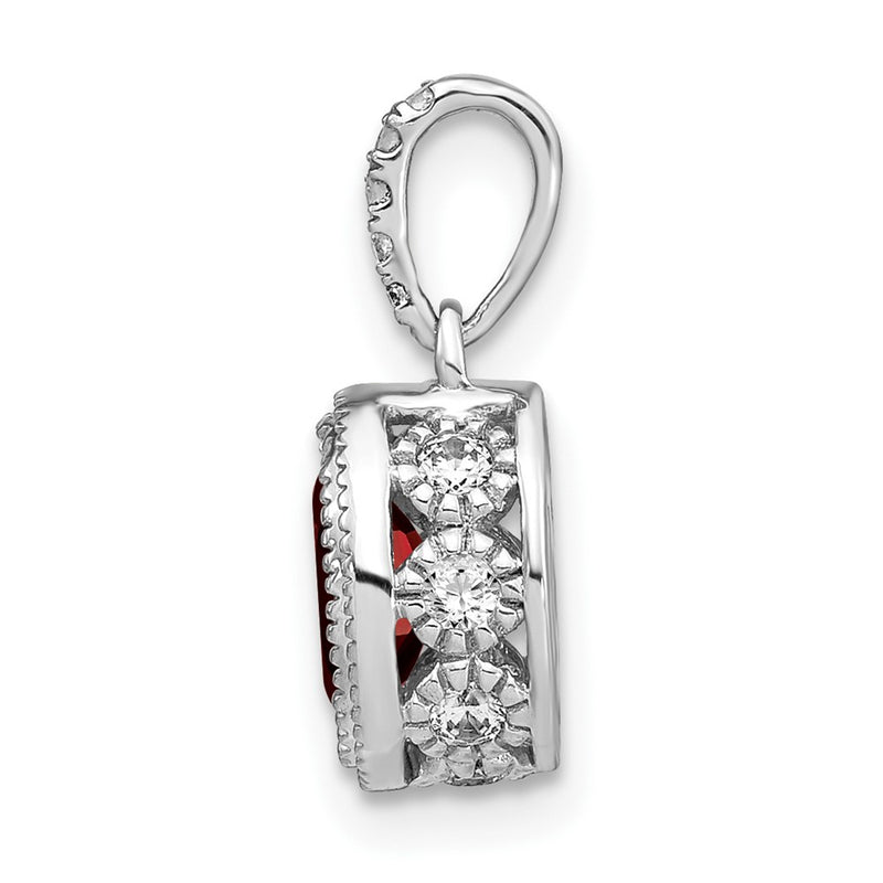 14k White Gold Oval Garnet and Real Diamond Pendant