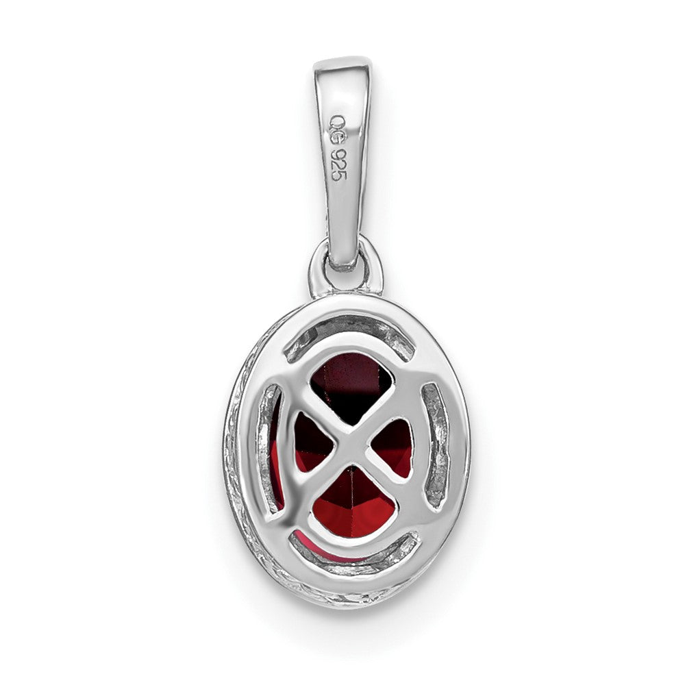 14k White Gold Oval Garnet and Real Diamond Pendant