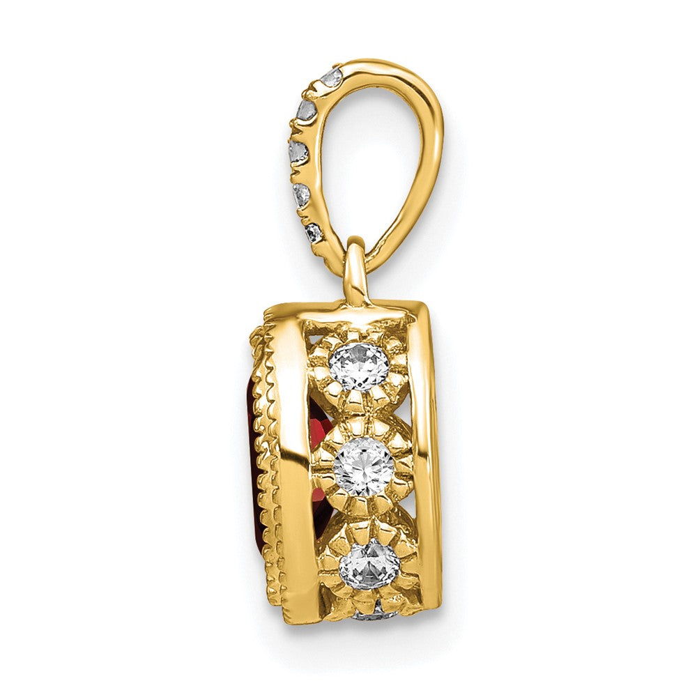 14K Yellow Gold Oval Garnet and Real Diamond Pendant