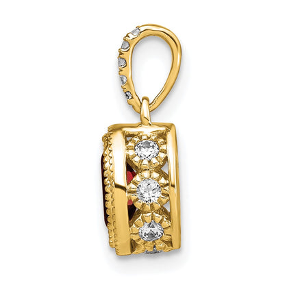 14K Yellow Gold Oval Garnet and Real Diamond Pendant