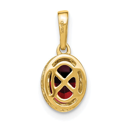 14K Yellow Gold Oval Garnet and Real Diamond Pendant