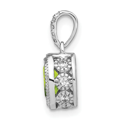 14k White Gold Oval Peridot and Real Diamond Pendant