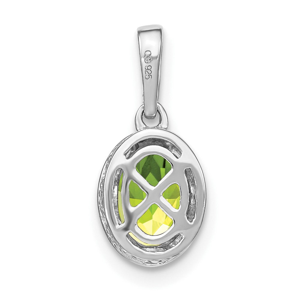 14k White Gold Oval Peridot and Real Diamond Pendant