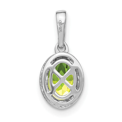 14k White Gold Oval Peridot and Real Diamond Pendant