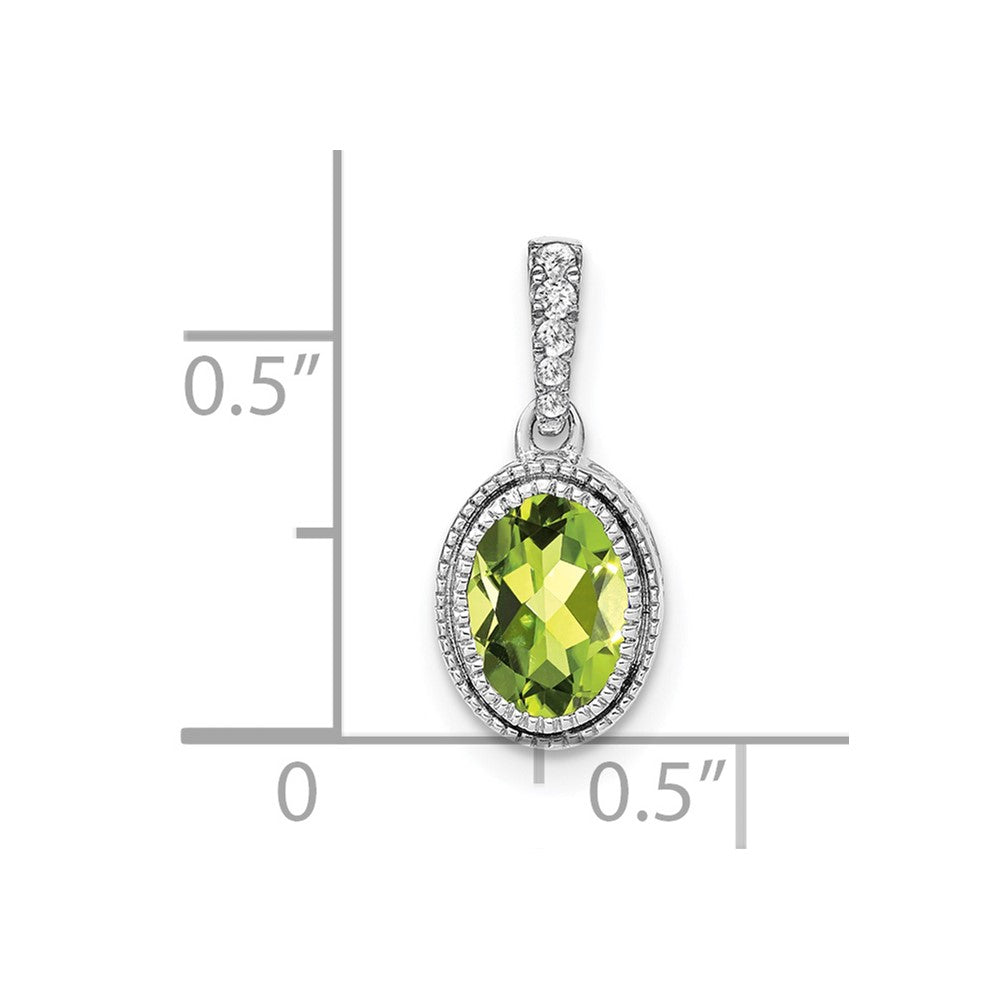 14k White Gold Oval Peridot and Real Diamond Pendant