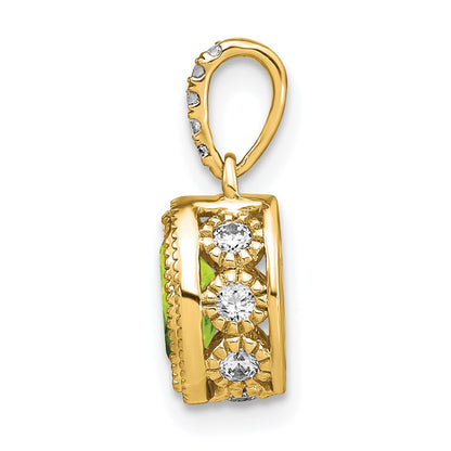 14K Yellow Gold Oval Peridot and Real Diamond Pendant