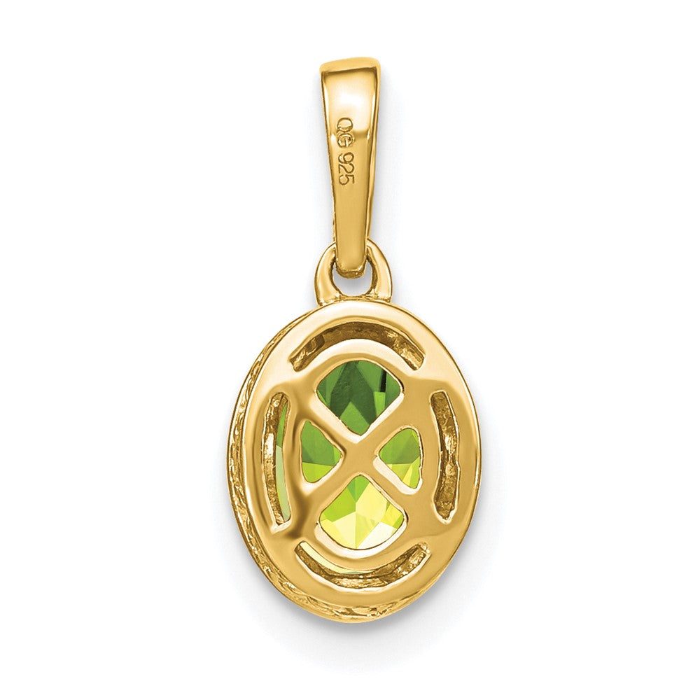 14K Yellow Gold Oval Peridot and Real Diamond Pendant