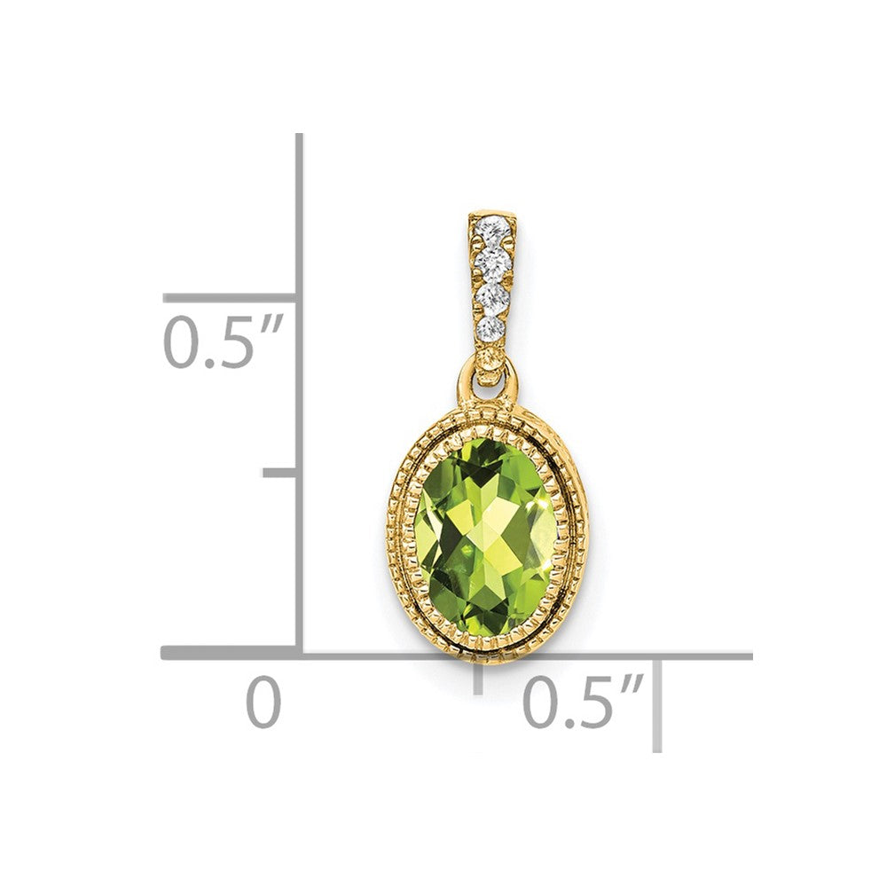 14K Yellow Gold Oval Peridot and Real Diamond Pendant