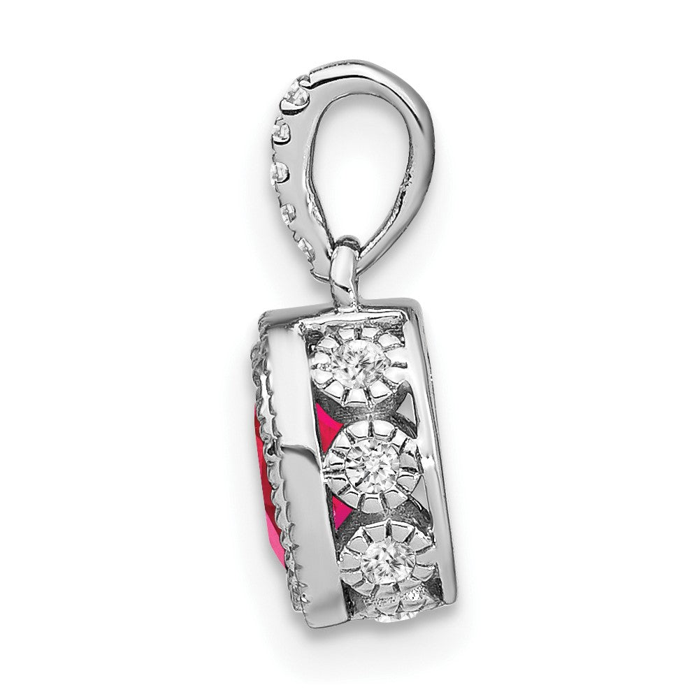 14k White Gold Oval Ruby and Real Diamond Pendant