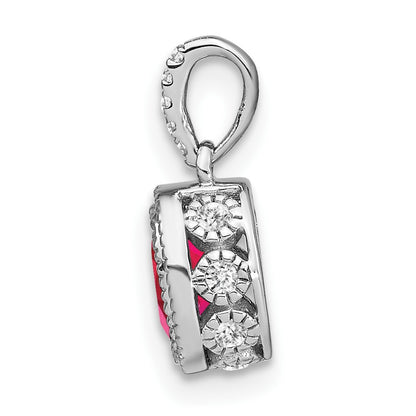 14k White Gold Oval Ruby and Real Diamond Pendant