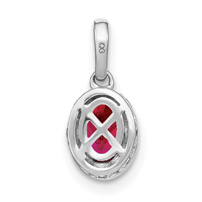 14k White Gold Oval Ruby and Real Diamond Pendant