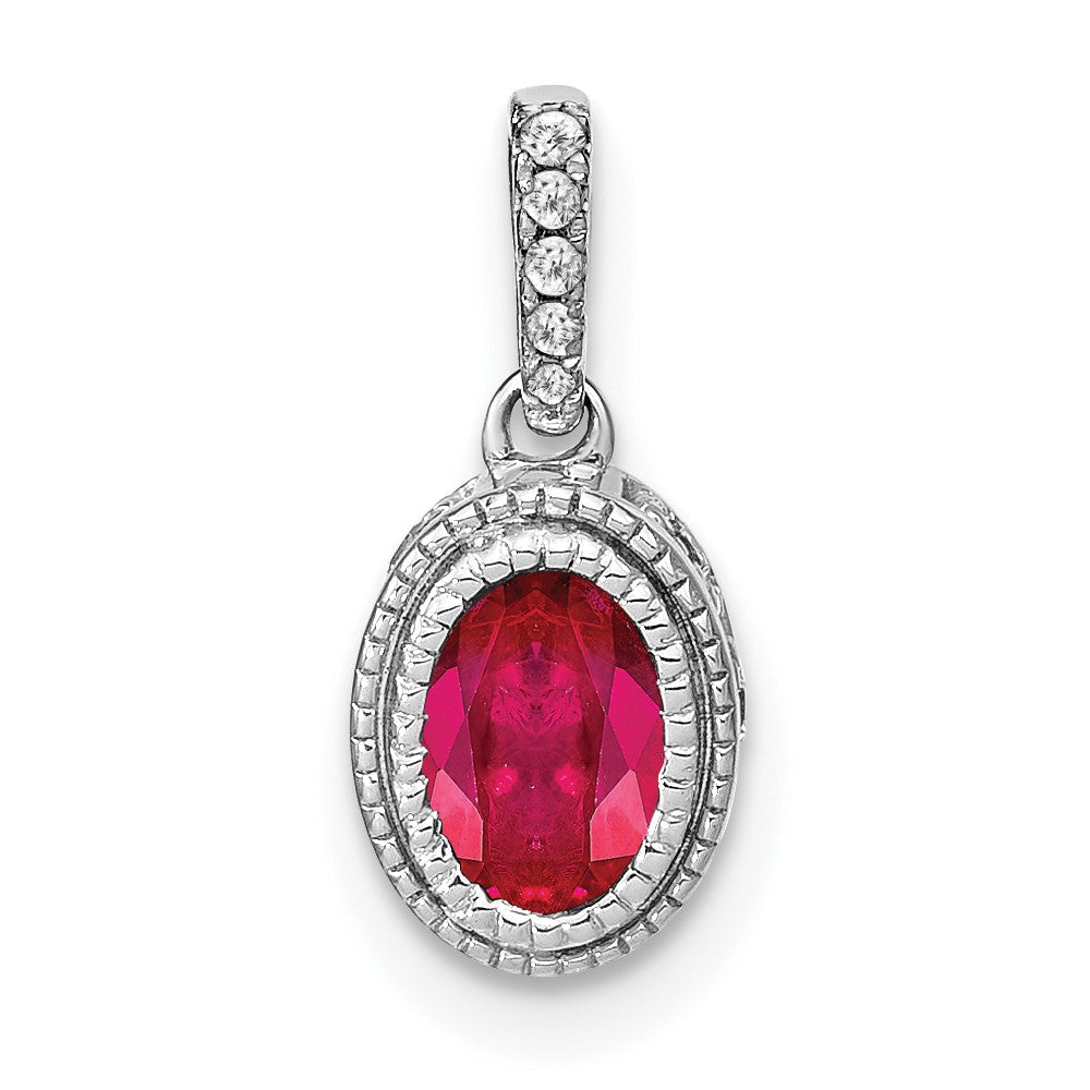 14k White Gold Oval Ruby and Real Diamond Pendant