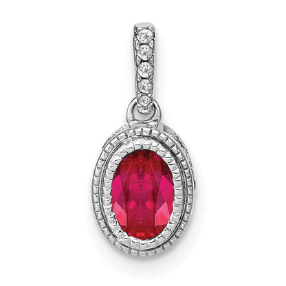 14k White Gold Oval Ruby and Real Diamond Pendant
