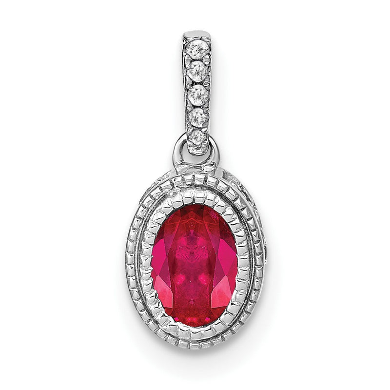14k White Gold Oval Ruby and Real Diamond Pendant