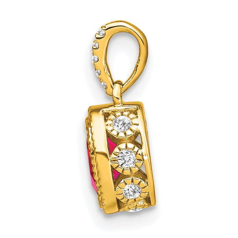 14K Yellow Gold Oval Ruby and Real Diamond Pendant