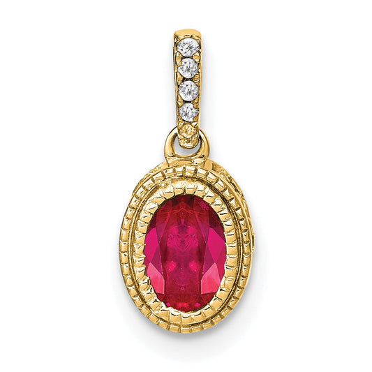 14K Yellow Gold Oval Ruby and Real Diamond Pendant