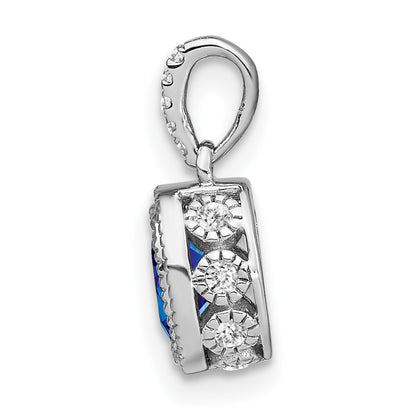 14k White Gold Oval Sapphire and Real Diamond Pendant