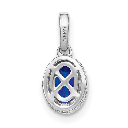 14k White Gold Oval Sapphire and Real Diamond Pendant