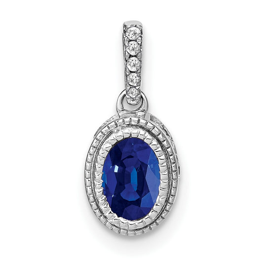 14k White Gold Oval Sapphire and Real Diamond Pendant