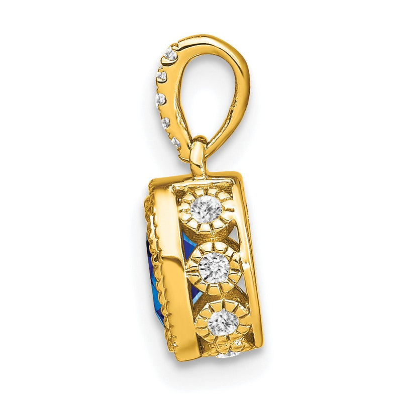 14K Yellow Gold Oval Sapphire and Real Diamond Pendant