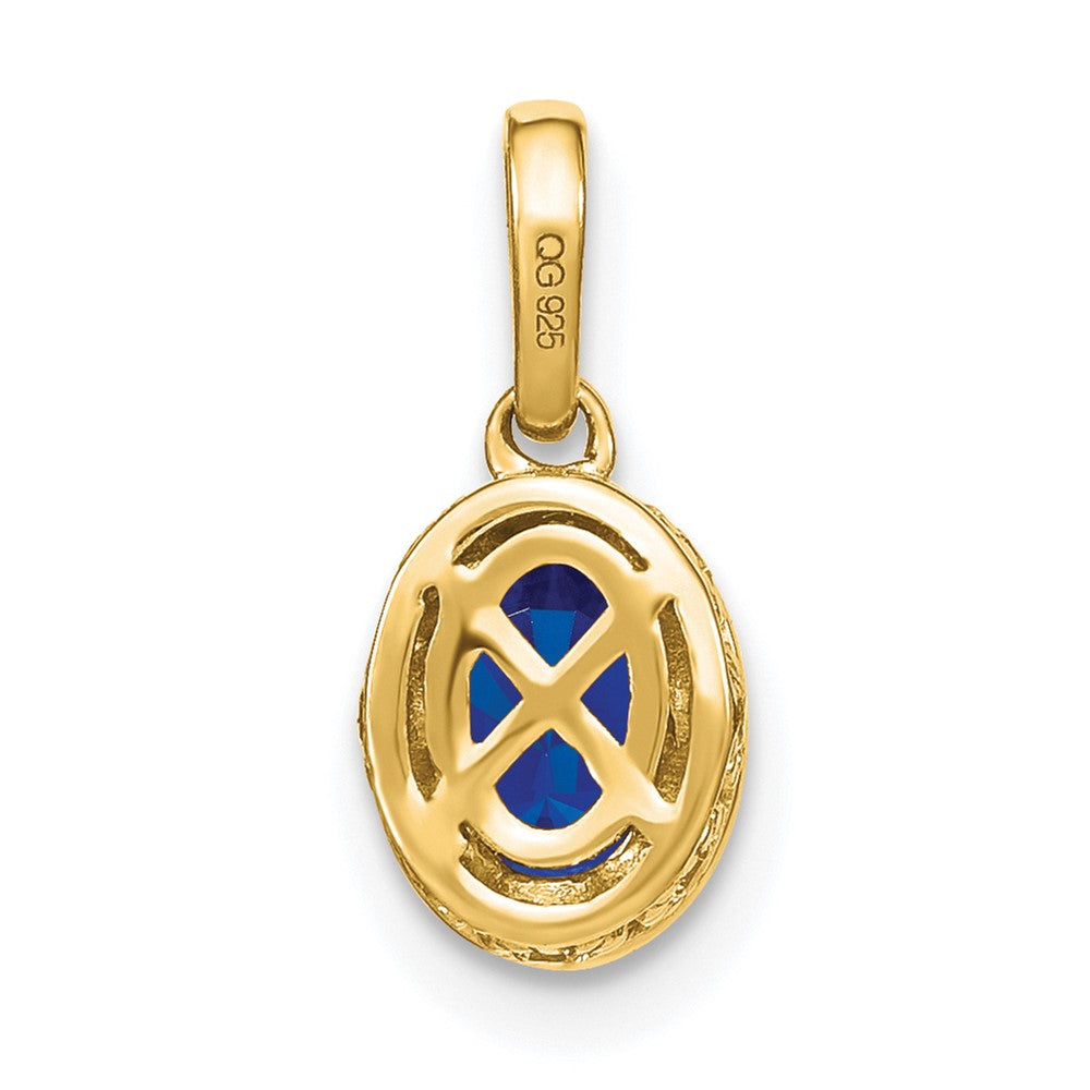 14K Yellow Gold Oval Sapphire and Real Diamond Pendant