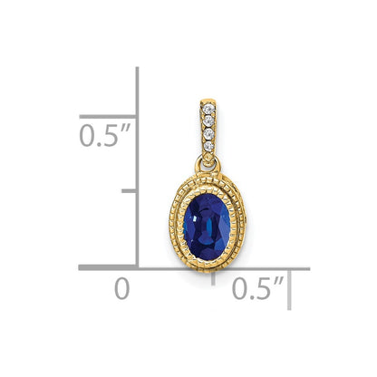 14K Yellow Gold Oval Sapphire and Real Diamond Pendant