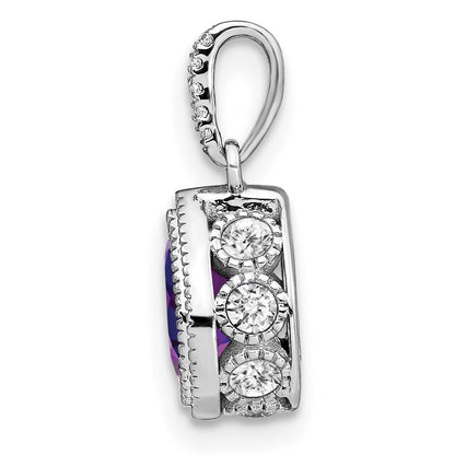 14k White Gold Pear Amethyst and Real Diamond Pendant