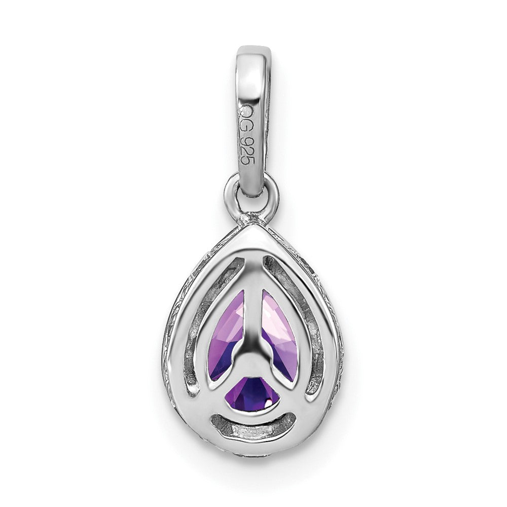 14k White Gold Pear Amethyst and Real Diamond Pendant