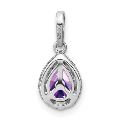 14k White Gold Pear Amethyst and Real Diamond Pendant