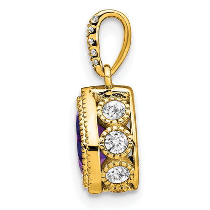 14K Yellow Gold Pear Amethyst and Real Diamond Pendant
