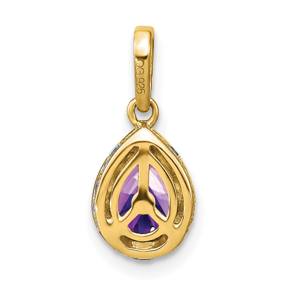 14K Yellow Gold Pear Amethyst and Real Diamond Pendant