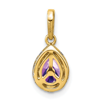 14K Yellow Gold Pear Amethyst and Real Diamond Pendant