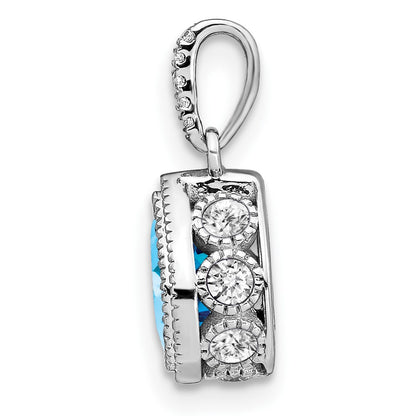 14k White Gold Pear Blue Topaz and Real Diamond Pendant