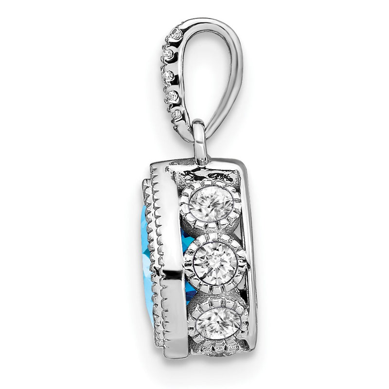 14k White Gold Pear Blue Topaz and Real Diamond Pendant