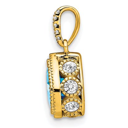 14K Yellow Gold Pear Blue Topaz and Real Diamond Pendant