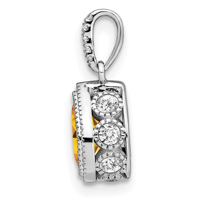 14k White Gold Pear Citrine and Real Diamond Pendant