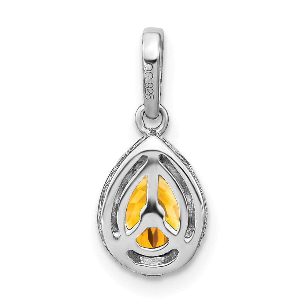 14k White Gold Pear Citrine and Real Diamond Pendant