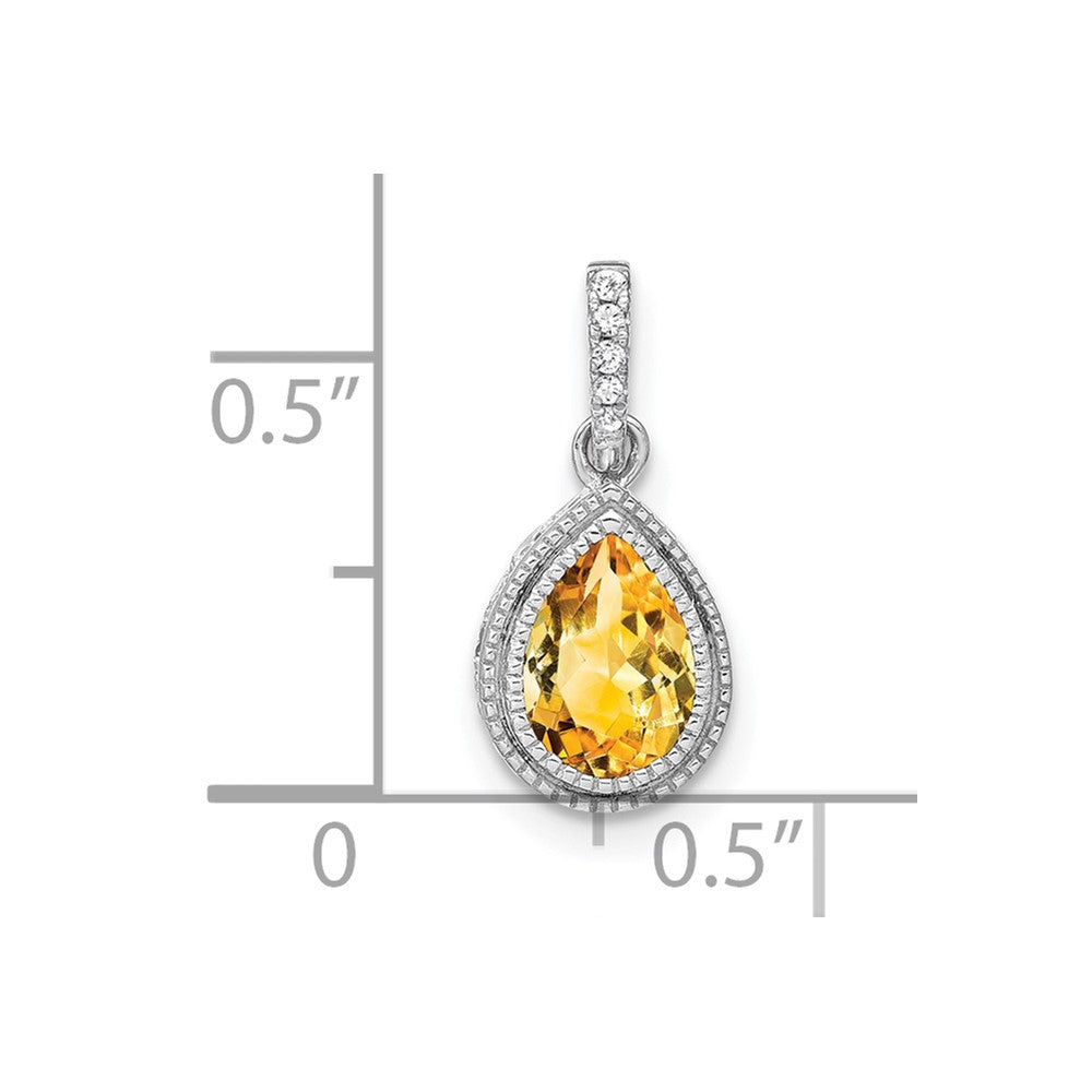 14k White Gold Pear Citrine and Real Diamond Pendant