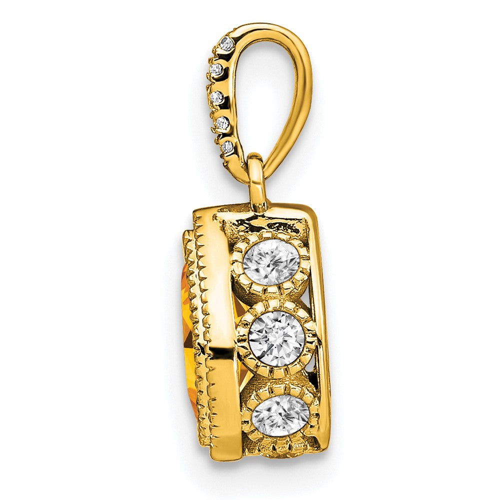 14K Yellow Gold Pear Citrine and Real Diamond Pendant