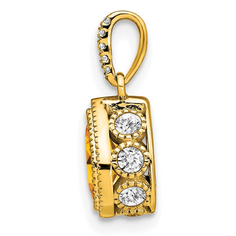 14K Yellow Gold Pear Citrine and Real Diamond Pendant