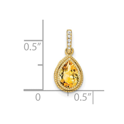 14K Yellow Gold Pear Citrine and Real Diamond Pendant