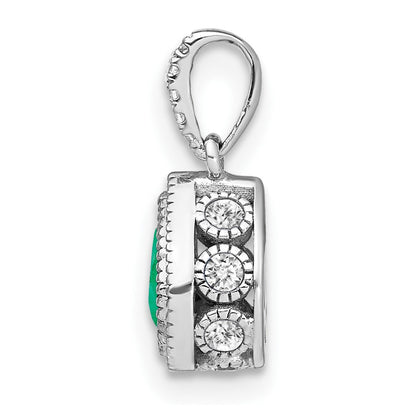 14k White Gold Pear Emerald and Real Diamond Pendant