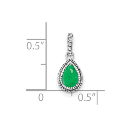 14k White Gold Pear Emerald and Real Diamond Pendant