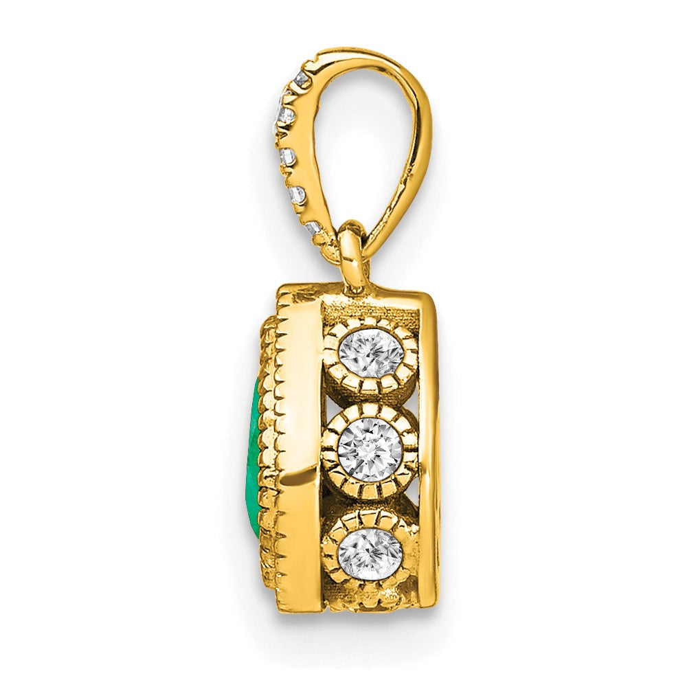 14K Yellow Gold Pear Emerald and Real Diamond Pendant
