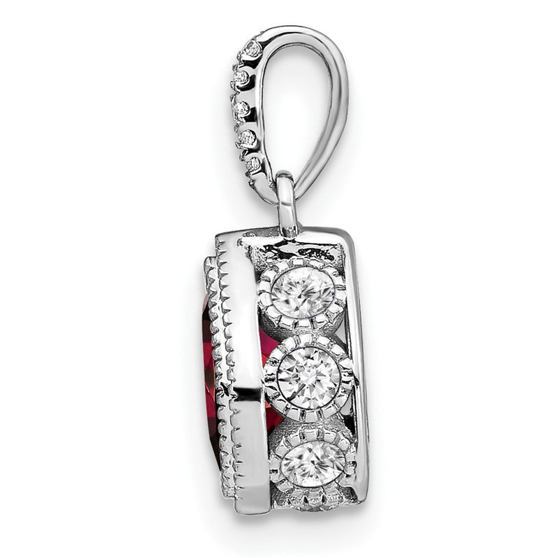 14k White Gold Pear Garnet and Real Diamond Pendant