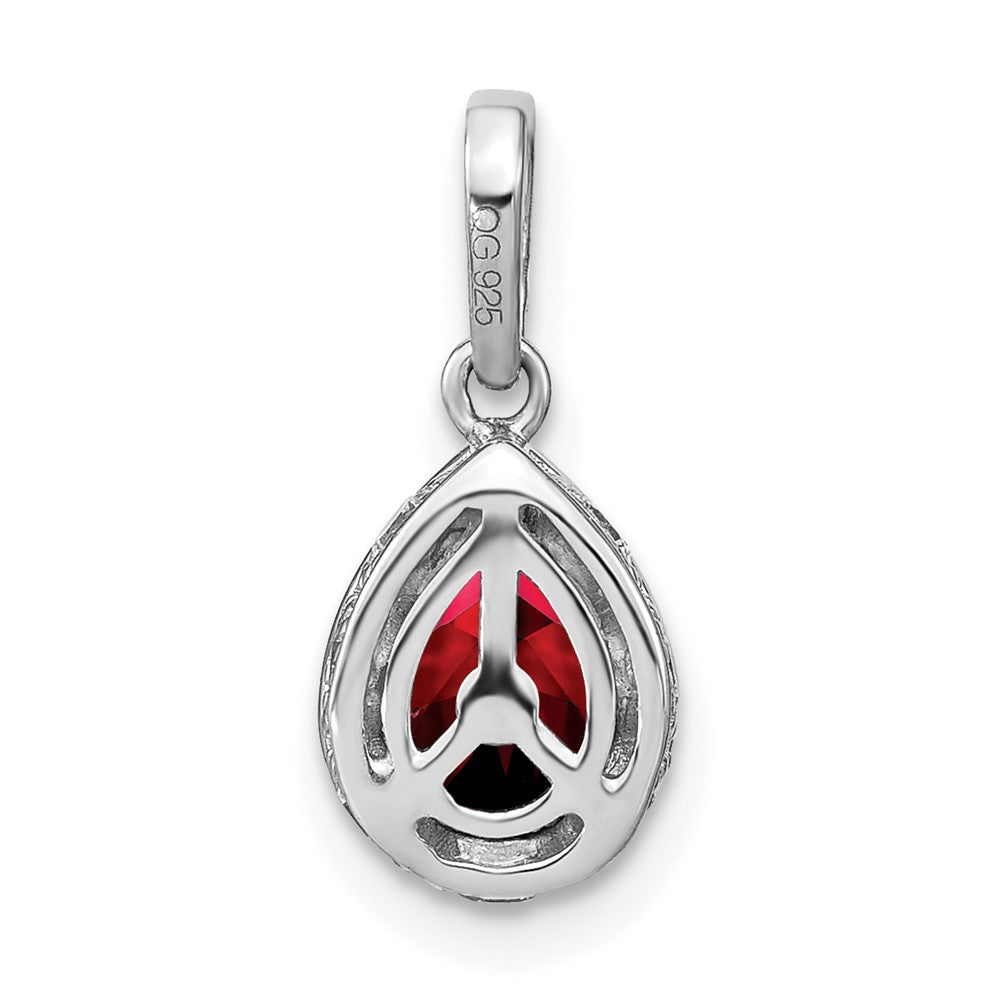 14k White Gold Pear Garnet and Real Diamond Pendant