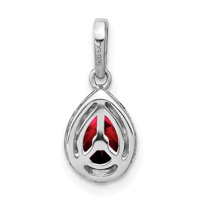14k White Gold Pear Garnet and Real Diamond Pendant