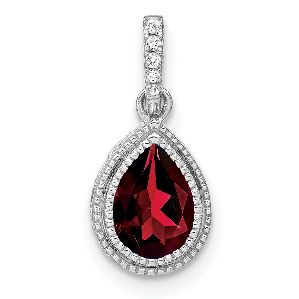 14k White Gold Pear Garnet and Real Diamond Pendant